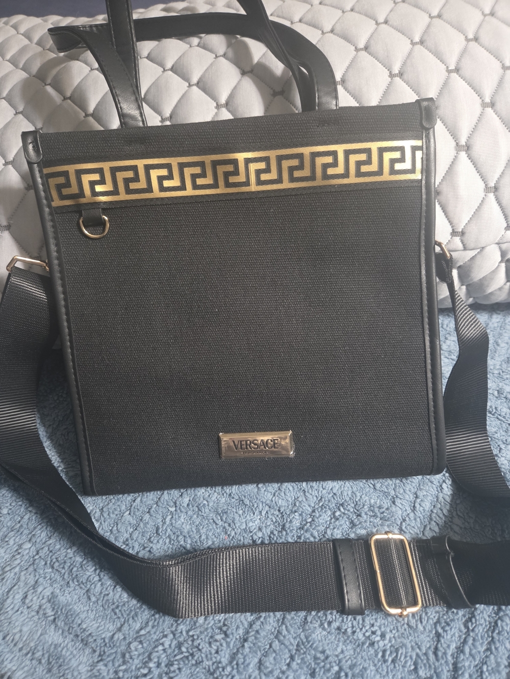 Versace Black and Gold Canvas Crossbody Bag